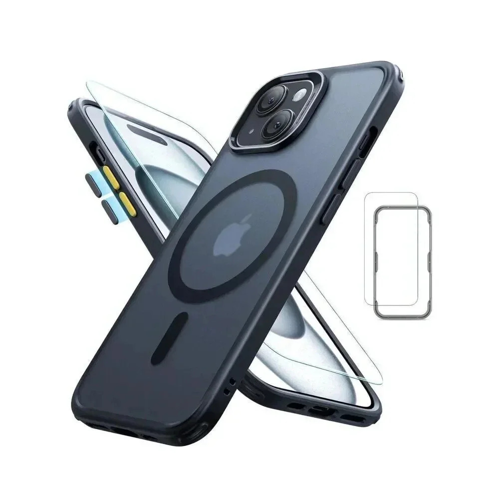 ESR Translucent Black Matte Case for iPhone 15 Case Screen &‎ Lens Protectors